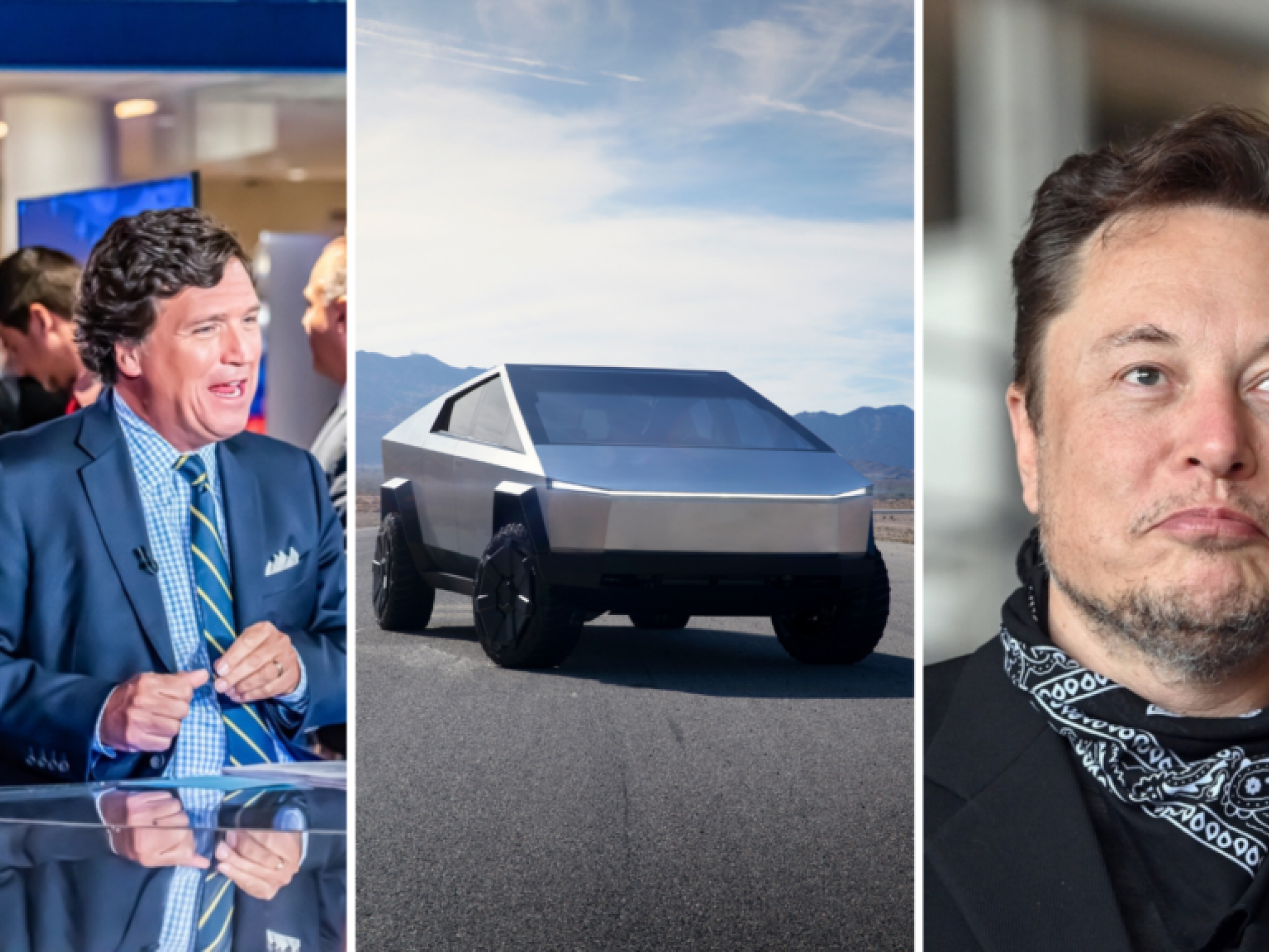  elon-musk-sends-tucker-carlson-a-cybertruck-to-review-newscaster-does-donuts-shoots-at-vehicle-and-more 