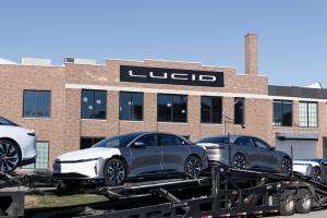 Lucid Air Touring sedan display at the Service Center.