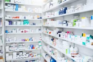 Pharmacy,,Pills,And,Box,With,Healthcare,Store,,Shelf,And,Prescription