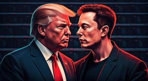 Portrait,Of,Donald,Trump,And,Elon,Musk,Facing,Each,Other