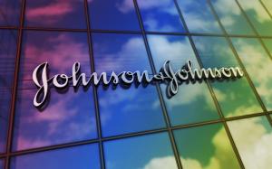 Johnson & Johnson logo on glass building facade