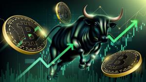 Bitcoin Market Concept with Charging Bull and Rising Cryptocurrency Chart