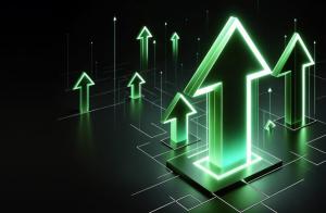 Glowing green arrows pointing upward on dark background.