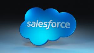 Salesforce logo on dark background with shiny details.