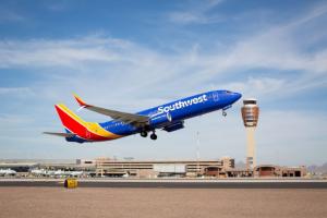 A Southwest Airlines plane taking off