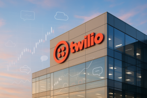 Twilio Building with logo, vibrant sky in background