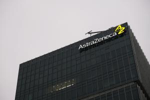 AstraZeneca company office building and brand logo.