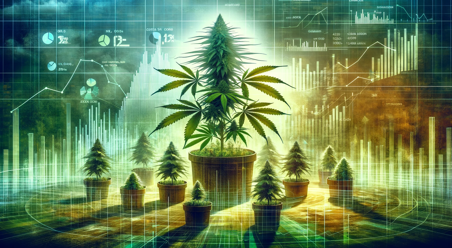 dalle 2023 11 10 14.31.32 an artistic representation of the cannabis industry highlighting growth and success. the image features a large thriving cannabis plant in the center