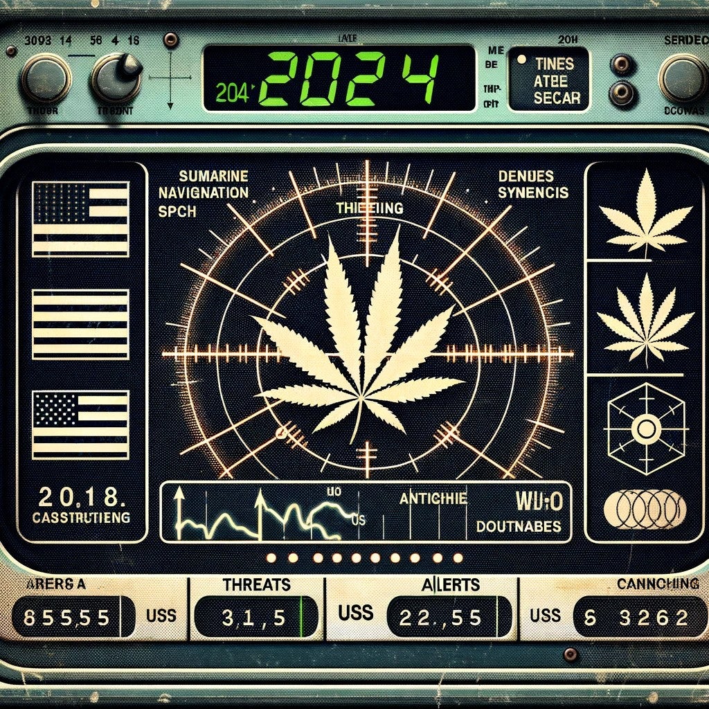 What Investors Need To Know About 2024 Cannabis Risks In Under 3   Dalle 2024 01 02 19.02.07   A Nineties Style Sonar Screen With A Dieselpunk Aesthetic Enhanced To Make Us Currency Symbols And Sonar Dots More Prominent. The Display Features A  