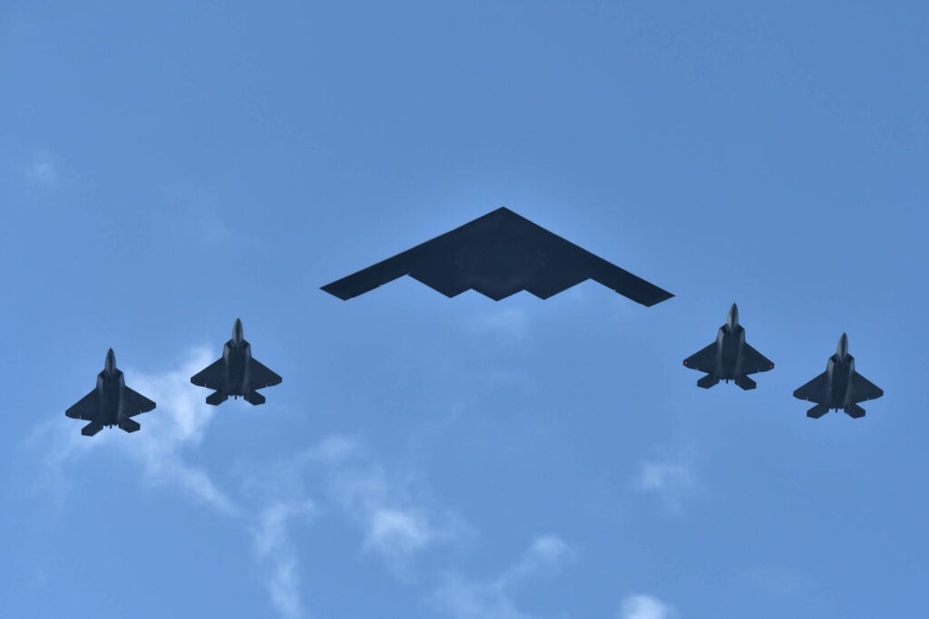 B-2 Stealth Bomber Roars Over Trump-Putin Stage In Alaska — Russian President Gazes Skyward At Nuclear-Capable Jet That Hit Iranian Sites In June
