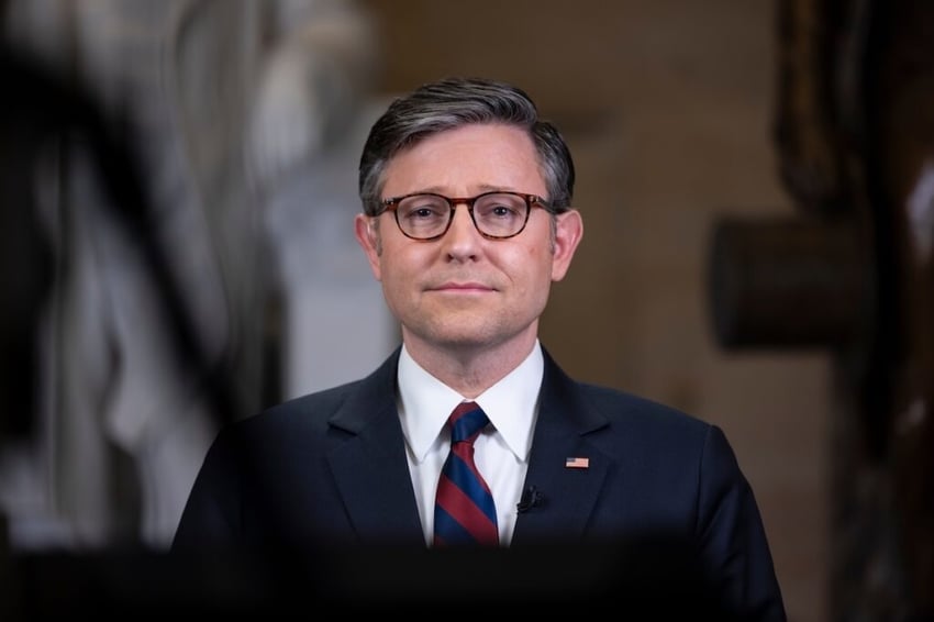 House Speaker Mike Johnson (R-LA) in National Statuary Hall at the U.S. Capitol.