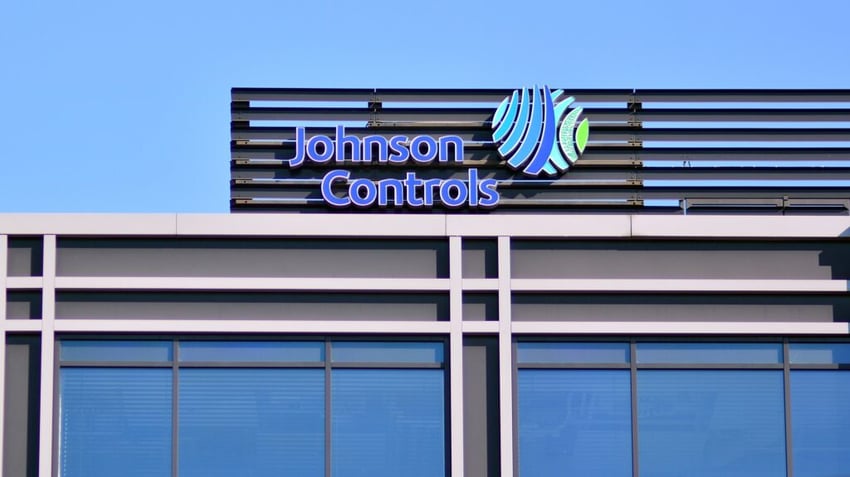 Johnson Controls logo on building