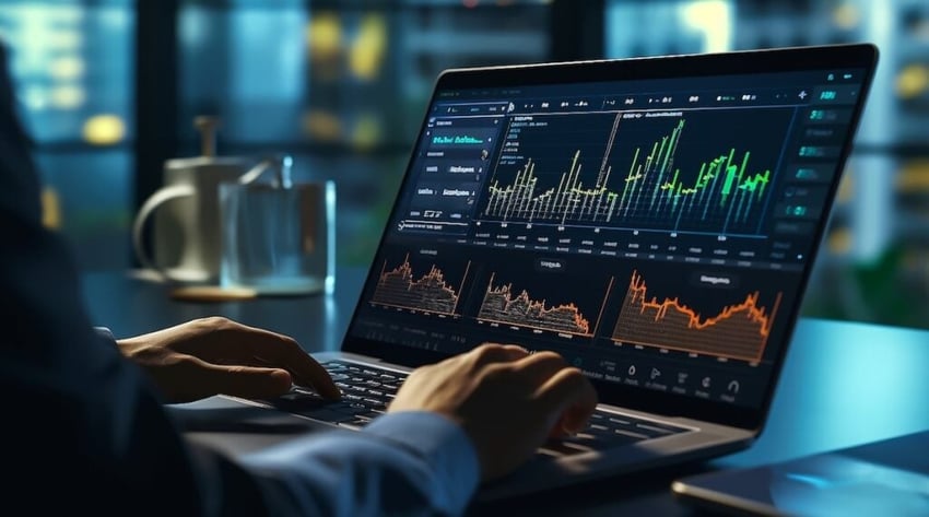 Stock market analysis, notebooks, laptops,ai creates images