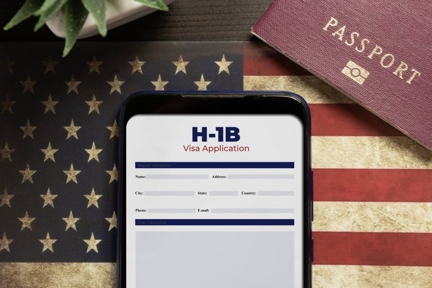 H-1b visa application concept: USA H-1B visa application on a table with a passport