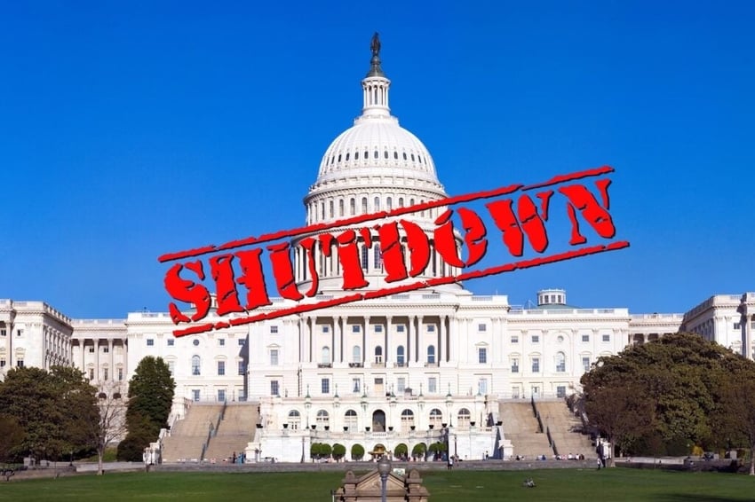 U.S. Capitol building with “SHUTDOWN” stamped across the image.