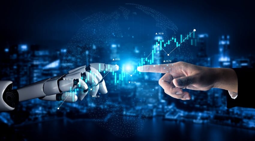 AI tools analyze stock market data through dynamic chart visualization to forecast price trends and support strategic investment decisions